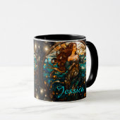 Blauwgroen en zwart Glas in lood Fantasy Zeemeermi Mok (Voorkant rechts)