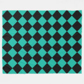 Blauwgroen en zwart Harlequin Diamond Gecontroleer Fleece Deken (Voorkant (Horizontaal))