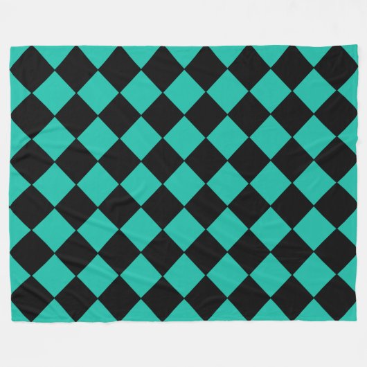 Blauwgroen en zwart Harlequin Diamond Gecontroleer Fleece Deken (Voorkant (Horizontaal))