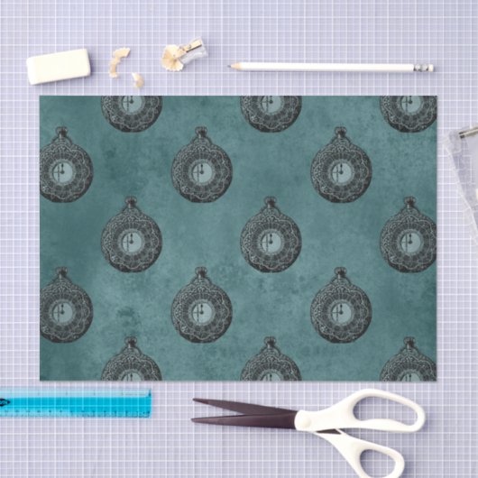 Blauwgroen en zwart Horloge Patroon Tissuepapier (Craft)