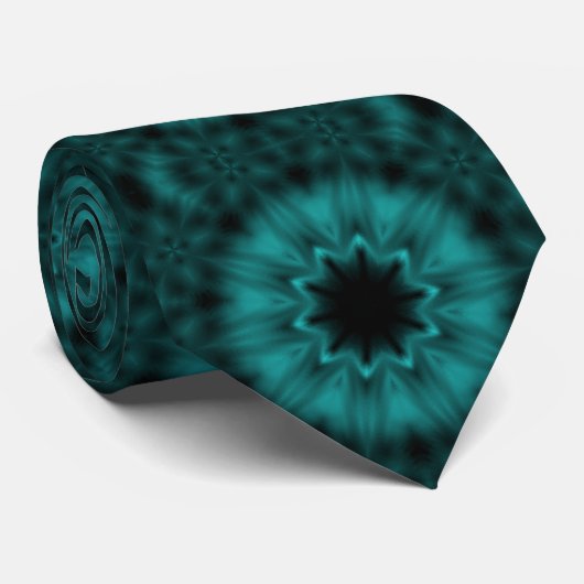 Blauwgroen en zwart Kaleidoscooppatroon Stropdas (Opgerold)