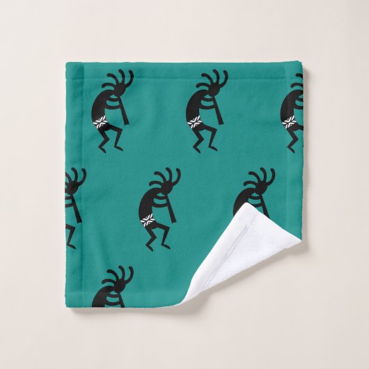 Blauwgroen en zwart Kokopelli zuidwest design Bad Handdoek (Wasdoekje)
