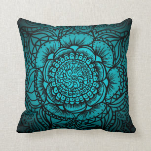Blauwgroen en zwart Mandala Pillow Kussen