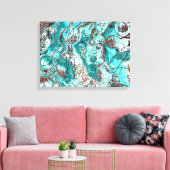 Blauwgroen en zwart marmer vloeibare kunst canvas afdruk (Insitu (Woonkamer))