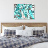 Blauwgroen en zwart marmer vloeibare kunst canvas afdruk (Insitu (Slaapkamer))