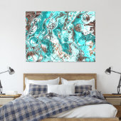 Blauwgroen en zwart marmer vloeibare kunst canvas afdruk (Insitu (Slaapkamer))