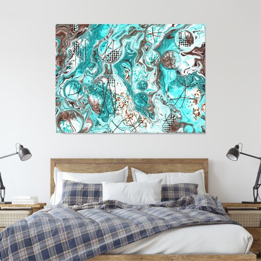 Blauwgroen en zwart marmer vloeibare kunst canvas afdruk (Insitu (Slaapkamer))