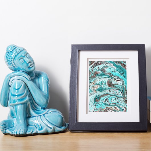 Blauwgroen en zwart marmer vloeibare kunst foto afdruk