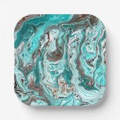 Blauwgroen en zwart marmer vloeibare kunst papieren bordje (Voorkant)