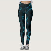 Blauwgroen en Zwart Marmeren Swirl Abstract Leggings (Voorkant)