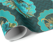  Blauwgroen en Zwart Paris thema Floral Cadeaupapier (Rol Hoek)