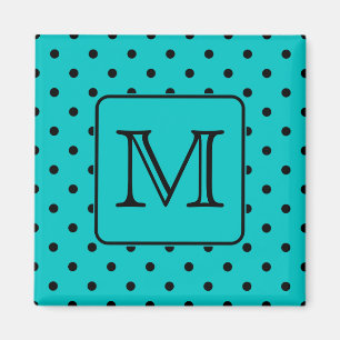 Blauwgroen en zwart poka-vlek. Aangepast monogram. Magneet