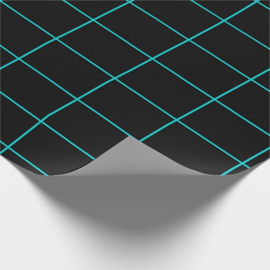 blauwgroen en zwart raster cadeaupapier (Hoek)