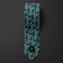 Blauwgroen en zwart Waterverf Floral Monogram