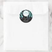 Blauwgroen en zwart Zebra Initialen Envelopsluitin Ronde Sticker (Tas)