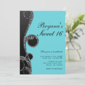 Blauwgroen en zwart Zilveren Glitter Swirl Sweet 1 Kaart (Staand voorkant)