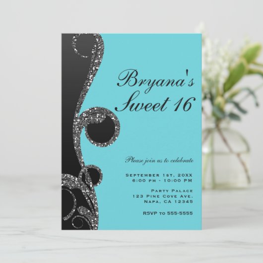 Blauwgroen en zwart Zilveren Glitter Swirl Sweet 1 Kaart (Staand voorkant)