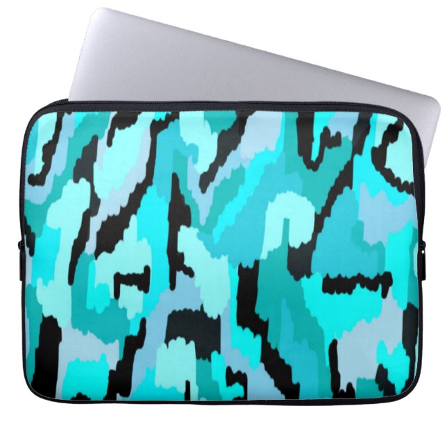 Blauwgroen en zwarte Abstracte afdrukken Laptop Sleeve (Voorkant)