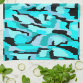 Blauwgroen en zwarte Abstracte afdrukken Theedoek (Gevouwen)