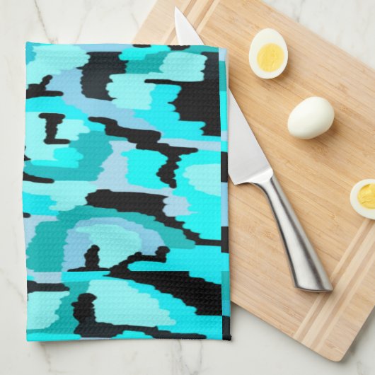 Blauwgroen en zwarte Abstracte afdrukken Theedoek (Quarter Fold)