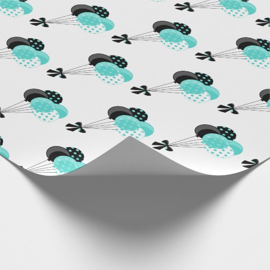 Blauwgroen en zwarte ballon viering cadeaupapier (Hoek)