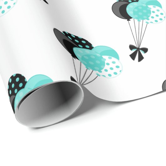 Blauwgroen en zwarte ballon viering cadeaupapier (Rol Hoek)