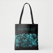 Blauwgroen en zwarte Barokgrens met naam Tote Bag (Voorkant)