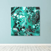 Blauwgroen en zwarte bubbels digitale vloeistofsce canvas afdruk (Insitu (Houten vloer))
