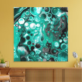 Blauwgroen en zwarte bubbels digitale vloeistofsce canvas afdruk (Insitu (Woonkamer))