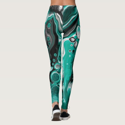 Blauwgroen en zwarte bubbels digitale vloeistofsce leggings (Achterkant)