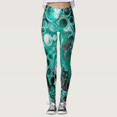 Blauwgroen en zwarte bubbels digitale vloeistofsce leggings (Voorkant)