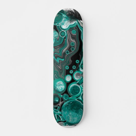 Blauwgroen en zwarte bubbels digitale vloeistofsce persoonlijk skateboard (Voorkant)