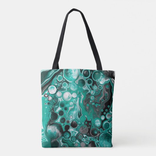 Blauwgroen en zwarte bubbels digitale vloeistofsce tote bag (Achterkant)