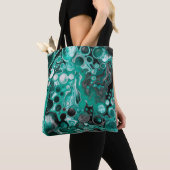 Blauwgroen en zwarte bubbels digitale vloeistofsce tote bag (Dichtbij)