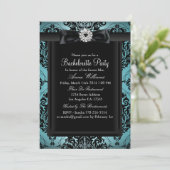 Blauwgroen en zwarte Damask Bachelorette Party Kaart (Staand voorkant)