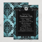 Blauwgroen en zwarte Damask Bachelorette Party Kaart (Voorkant / Achterkant)