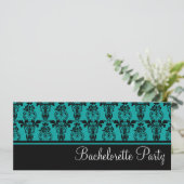 Blauwgroen en zwarte Damask Bachelorette Party Kaart (Staand voorkant)
