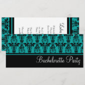 Blauwgroen en zwarte Damask Bachelorette Party Kaart (Voorkant / Achterkant)