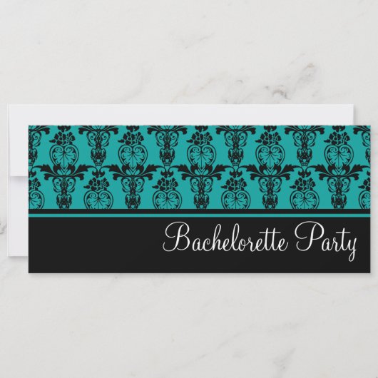 Blauwgroen en zwarte Damask Bachelorette Party Kaart (Voorkant)