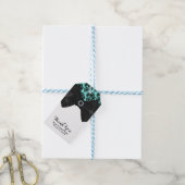 Blauwgroen en zwarte Damask Bling Bow Glam Sweet 1 Cadeaulabel (Met Touw)