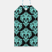 Blauwgroen en zwarte Damask Bling Bow Glam Sweet 1 Cadeaulabel (Achterkant)