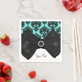 Blauwgroen en zwarte Damask Bling Bow Glam Sweet 1 Servetten (Insitu)