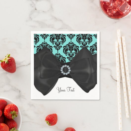 Blauwgroen en zwarte Damask Bling Bow Glam Sweet 1 Servetten (Insitu)