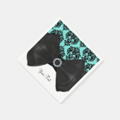 Blauwgroen en zwarte Damask Bling Bow Glam Sweet 1 Servetten (Hoek)
