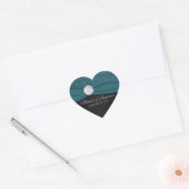 Blauwgroen en zwarte Damask Heart Shaped Sticker (Envelop)
