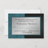 Blauwgroen en zwarte Damask Monogrammed RSVP-kaart Kaart (Achterkant)