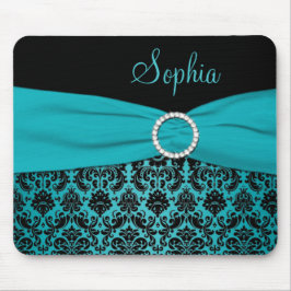 Blauwgroen en zwarte Damask Mousepad Muismat