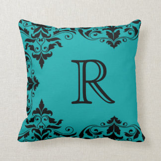 Blauwgroen en zwarte Damask Pillow Kussen