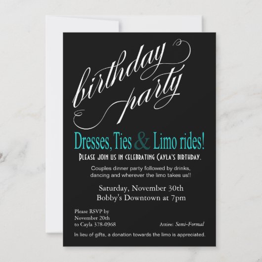 Blauwgroen en zwarte Deco Cocktail Birthday Party Kaart (Achterkant)