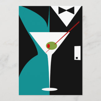 Blauwgroen en zwarte Deco Cocktail Birthday Party Kaart